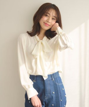  【洗える】リボンタイ ブラウス
