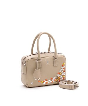  スワロフスキー・クリスタル　牛革　ボストンバッグ　23cm