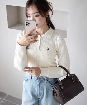  【WEB限定/25年秋冬新作】別注USPOLOケーブルニットポロ