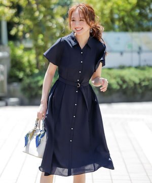  【洗える】ビューティフレアシャツ ワンピース