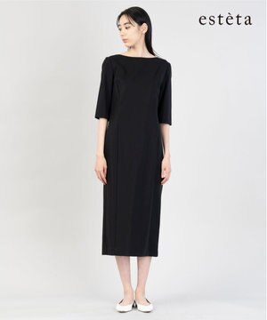  【エステータ】コットンダブルクロス ハーフスリーブワンピース