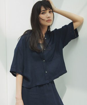 【洗える】LIBECOリネン クロップド シャツ