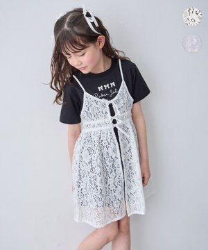  【2点セット】Tシャツ×レース キャミソールチュニック