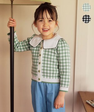  ギンガム総柄ニット カーディガン