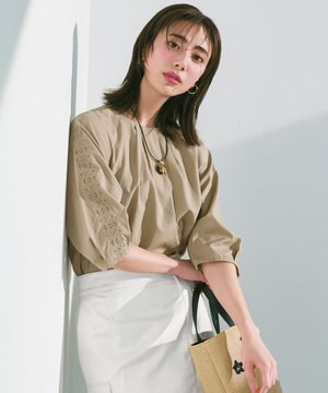  【洗える】エンブロイダリーブロードプルオーバー ブラウス