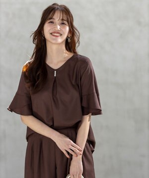 【接触冷感・UVカット・速乾】スムージーポリエステル フレアスリーブ ブラウス