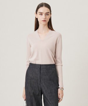  【洗える】 シンセティックフルニードル Vネックプルオーバー