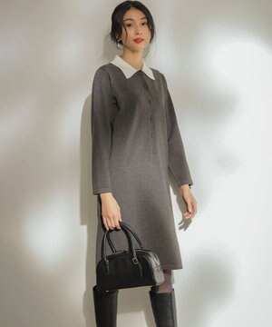  ニット襟トロンプルイユ ワンピース
