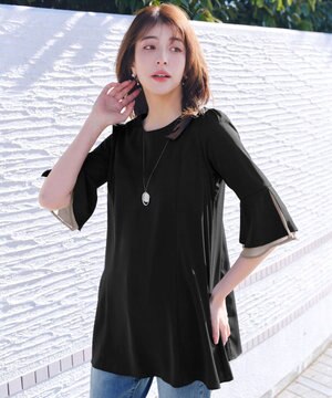  【新色追加】シフォンフレア袖チュニックブラウス