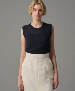  【手洗い可】シアー ランダムリブ ノースリーブ カットソー（uncrave STANDARD）