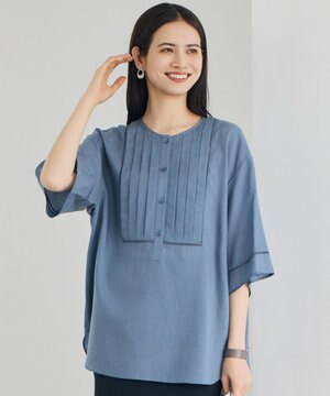  ナチュラルリネンタックデザイン ブラウス