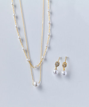  <オンワード限定セット>2ラインエレガントパールネックレス×グリームスウィングピアス