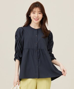 【洗える】ギャザースリーブ ブラウス