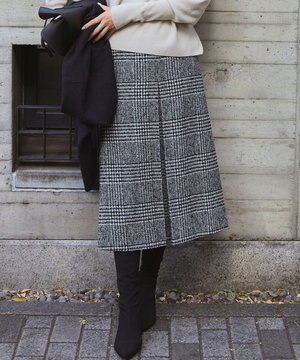  ツイードチェック フロントタックAラインスカート