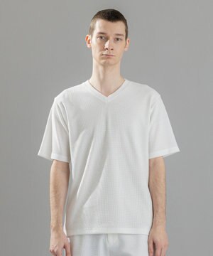  新素材【清涼感】メランジクロスジャージー　Vネック半袖カットソー