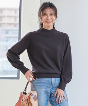  【洗える】セミウーステッドウール パフスリーブ ニット