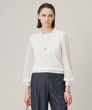  【洗える】クロスコンビ シアースリーブニット