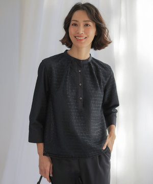 【一枚で着映え】レースジャージー バンドカラー カットソー