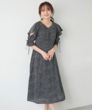  【洗える】ショルダーオープンドット ワンピース