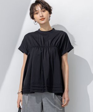  【撥水加工/洗える】シアーナイロンツイル ギャザー ブラウス