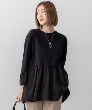  【洗える】シルキータフタコンビ ペプラム カットソー