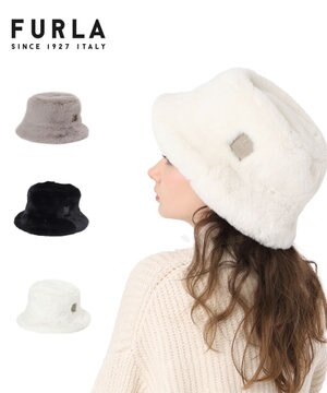  【雑誌掲載／ラ・ファーファ1月号】FURLA レザーネーム付フェイクファーバケットハット
