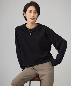 【UVカット・洗える】ジョーゼットジャージー クロップド丈プルオーバー