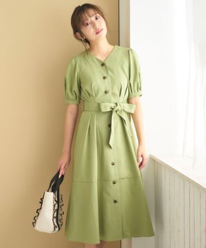 【洗える】パフスリーブシャツ ワンピース