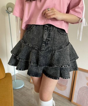  デニムフリルミニスカート
