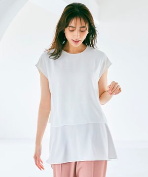  【洗える】バックサテンアムンゼン フレンチスリーブ ブラウス