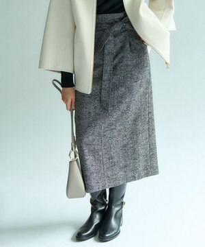  ヘリンボーンループツイード Iライン スカート