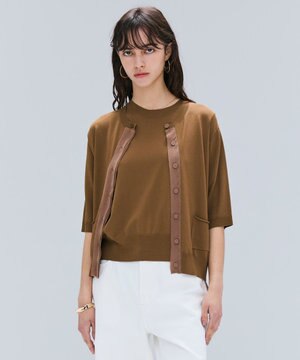 【洗える】VALOIS / ジョーゼットトリム半袖カーディガン