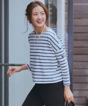  【洗える】Armor-lux スムース クロップド  ボーダー カットソー