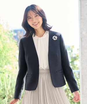  ライトツイード　Ｖネックノーカラージャケット