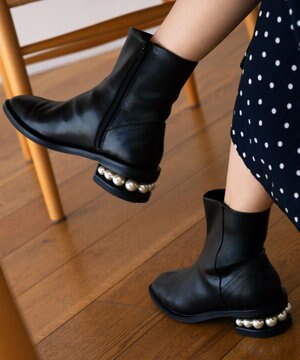 【23.5cm~24cm】パールヒールミドルブーツ