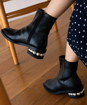 【23.5cm~24cm】パールヒールミドルブーツ