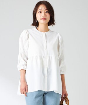  【洗える】ギャザースリーブ ブラウス