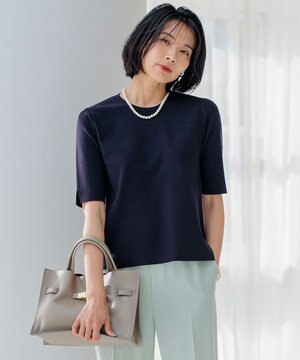  【洗える】コンフォートストレッチ 5分袖 ニット