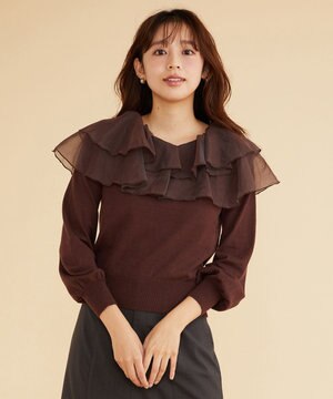  【洗える】ラッフルコンビ ニット