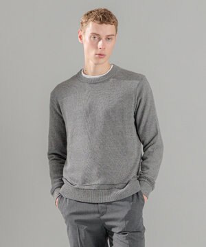  【洗える】ハイツイストコード　クルーネックニット