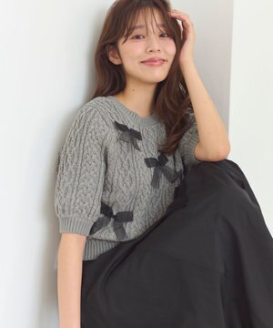 【洗える】デザインリボンニット