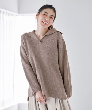  ウールブレンドスキッパーネックニット