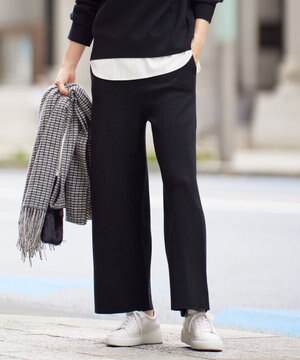  【セットアップ対応・洗える】レーヨンストレッチニットワイド パンツ