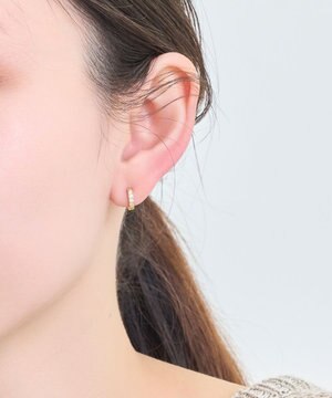  【金属アレルギー対応】ワンタッチビジューフープミニピアス　ゴールド/サージカルステンレス