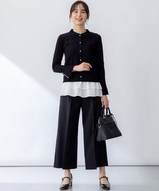 組曲 L 【ストレッチ・イージーケア】オシャクロス ガウチョパンツ ブラック系