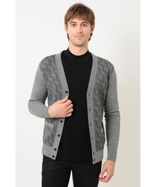 DAKS メリノウールロゴ編みVネックカーディガン