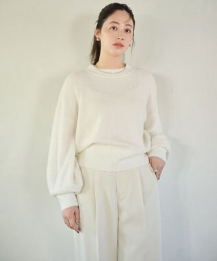 #Newans 【洗える】クロップドバルーンボリュームスリーブニット ホワイト系