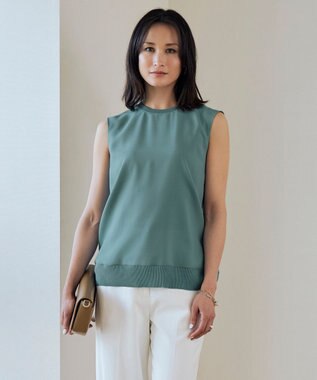  【洗える】FluidBackSatin ノースリーブプルオーバー