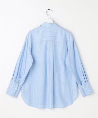 自由区 L ドレープブロード シャツブラウス サックス×白ライン