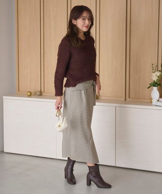 Feroux 【洗える】シャギーVネック ニット ダークブラウン系